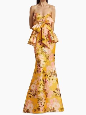 badgley mischka golden flower dress BELLE BADGLEY MISCHKA GOLD BLACK METALLIC EMBOSSED FLORAL DRESS SZ 8 NWOT